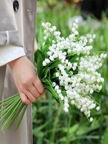 10PCS Artificial Lily Bouquet Plastic Artificial Flower Green Plant Stem Wedding Bride White Bouquet Used For Garden Room Desktop Vase Home Decoration