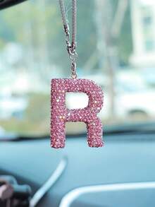 1pc Car Rearview Mirror Decoration With Full Diamond Letters Car Interior Pendant Car Interior Decoration Accessories - Pink - View 24