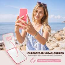 Mini Travel Compact Mirror, 1X/3X Magnifying LED Pocket Travel Makeup Mirror For Women With Light For Purse, Double-Sided, Portable Folding Handheld, Small Lighted Mirrors For Girl Gifts - Pink - View 4