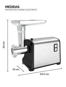 Molino carne eléctrico potencia profesional procesamiento carne fresca electrodoméstico multifuncional eficiente accesorio cocina embutidor preparación rápida utensilio compacto resistente - Plateado - Ver 4