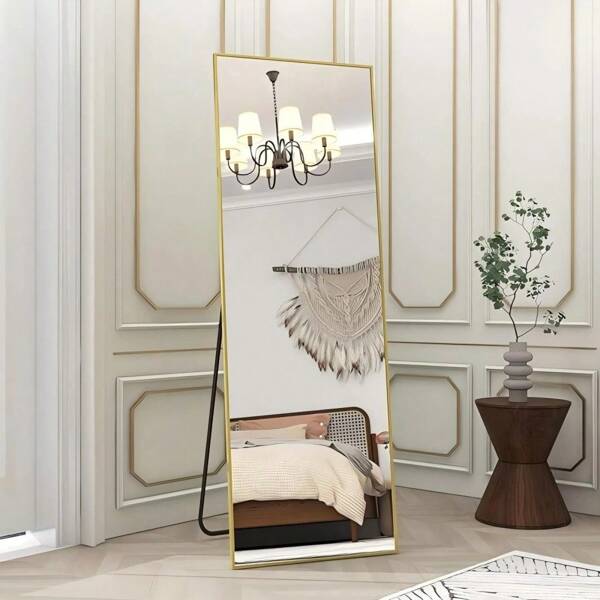 Ratoyal 58" X 18.1" Rectangular Full Length Floor Mirror With Stand, Gold Color