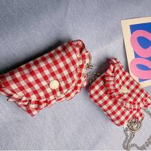2er Set: Klassisches rotes kariertes handgefertigter Spitzen Kopfhörertasche & Münzbeutel + silberne versilberte lange Kette, geeignet für 4/3/Pro/ Pro 2/2/1, Galaxy Buds 3 Pro/Galaxy Buds 3