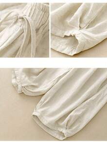 Comfortable, Casual, Loose Linen Bell-Bottom Pants For Women In Larger Sizes, Ideal For Everyday Home Wear, Suitable For Spring, Summer, And Fall Seasons. - Apricot - View 2