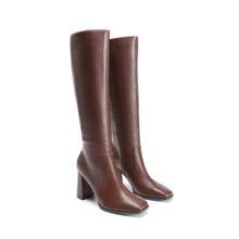 Women's Knee High Go-Go Boots - Square Toe Chunky Heel Side Zip Tall Boots Classic Solid Color Retro Fashion Boots For Outfits - 棕色 - 查看 6