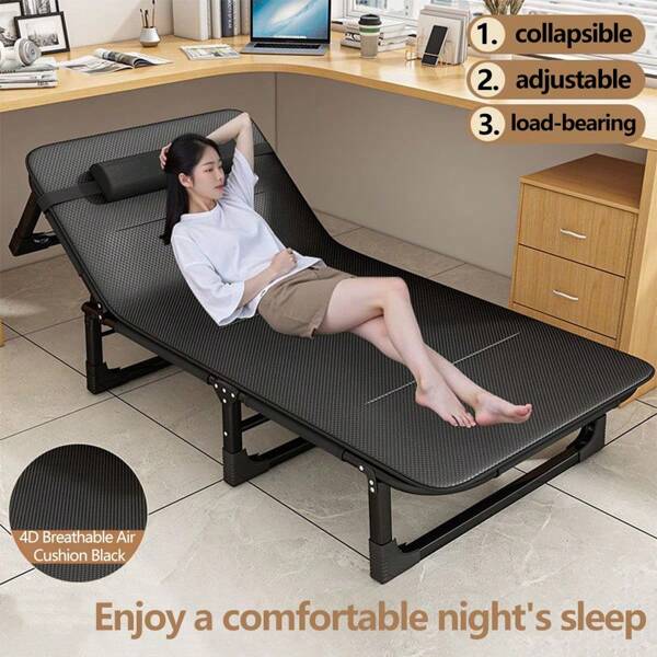 1 pieza Silla reclinable con estructura de acero plegable, tumbona plegable portátil, silla de siesta, cama plegable multifuncional, apta para oficina, hogar, patio exterior