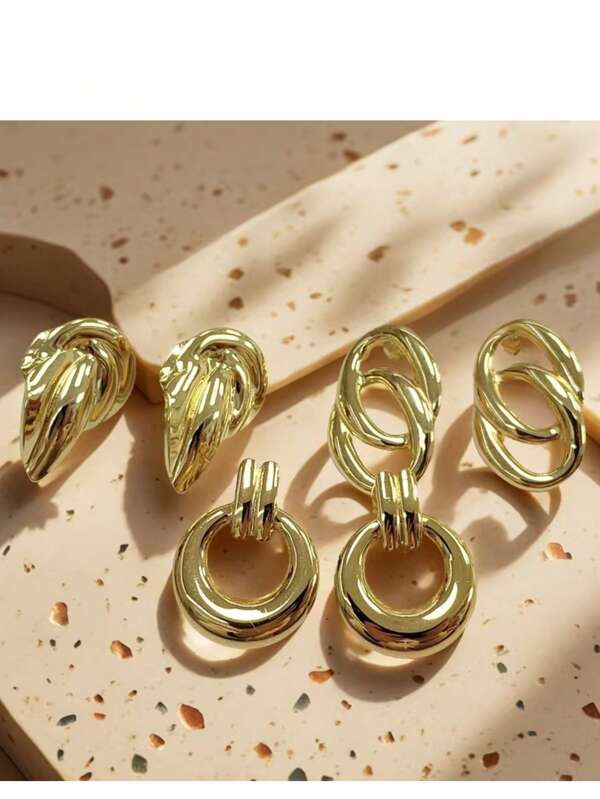 1 par/3 pares de pendientes de metal con forma de hoja de arce y corazón calados, accesorios de pendientes elegantes y de moda