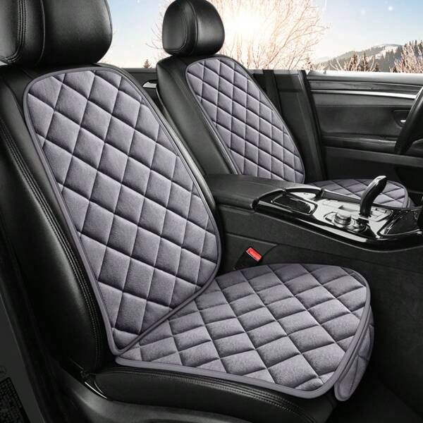 Easypie Selection 6 Color Plush Car Seat Cushions (1 Cushion + 1 Backrest) - Winter Suitable Front Single Pillow, Diagonal Grid Design, Easy To Hold, Universally Suitable For Sedan SUV (Black/Purple/Gray/Brown/Red/Beige)​​