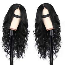 Synthetic Lace Wigs For Women Middle Parting 26inch Long Wavy Hair Black Color Optional High Temperature Fiber - màu đen - Xem 4