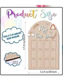 Three Styles - My First Year Wooden Milestone Photo Frame -12-Month Birthday Souvenir, Vertical Collage Style, With Leaf Design, Perfect For One-Year Photos And Monthly Milestones, Photography Props, Baby Showers - Multicolor - View 5