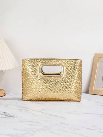 新款欧式编织包，度假包，旅行包，时尚便携收纳包，晚宴包，金色手提包，迷你编织手提包，金色手拿包，晚宴手提包，完美适用于婚礼、派对等场合，百搭之选，适合女性、女孩、学生，旅行、度假、海滩、节日、聚会、送礼皆宜。