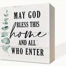 1 Piece, Wooden Christian Inspirational Box Logo, PVC Religious Desk Decoration, May God Bless This Home And Everyone Who Enters, Farmhouse Style Home Entrance Spiritual Art Decoration Ornament - Multicolor - View 2