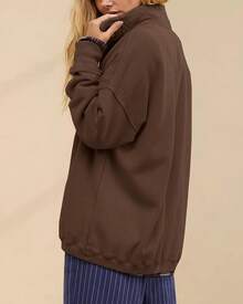 Women's Oversized Casual Long Sleeve Button Henley Neck Pullover Sweatshirt Fashion Outfits - Cà phê - Xem 4