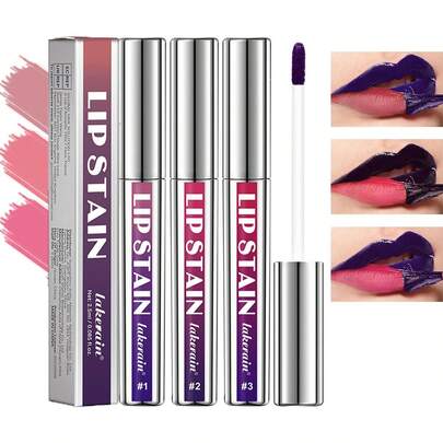 Pakivs 3 Pcs Peel Off Lip Stain Set,Waterproof And Transfer Proof Pink Lip Tint,Long Lasting Matte Finish Peel Off Lip Gloss,Non-Stick Cup Liquid Lipstick Nude Lip Gloss For Women