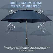 Paraguas Golf 54/62/68 Pulgadas Gran Tamaño Anti Viento Doble Capota - Azul marino - Ver 1