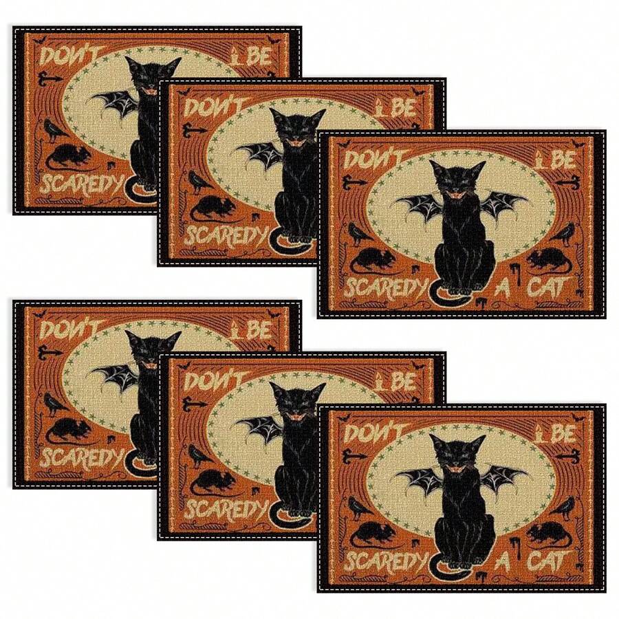 Set de 4/6/12 manteles individuales - Diseño de calabaza de horror, bruja y murciélago - Manteles individuales impresos creativos, resistentes al calor, decoración de mesa de cocina y comedor para Halloween, decoración de habitación, ajuste de mesa para fiestas festivas, aumenta el ambiente festivo