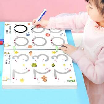 1 Set 32-Page Reusable Think And Learn Tracing Workbook, Montessori Drawing Educational Control Training