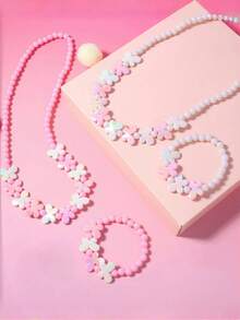 2 件套女孩蝴蝶串珠手链和项链首饰套装，适合女孩生日节日的精美礼物 - 均碼 - 查看 4