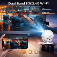 XBJ Proyector portátil WiFi 2.4/5G | Proyección HD de 360° y pantalla LED Giga de 200 pulgadas con conexión inalámbrica de doble banda 6 + BT4.2 | Altavoz incorporado | Cine en casa multifuncional y proyector para exteriores Esencia de verano y regalo perfecto para cumpleaños / Día del Padre