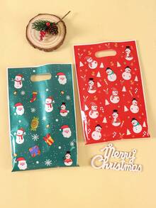10/20/50pcs Christmas Gift Bags, 4 Color Santa Snowman Plastic Treat Pouches With Handles, Christmas Gift Packaging Bags, Winter Xmas Holiday Party Presents Supplies, Christmas Ornaments, Christmas Deocration 2025, New Year Decorations 2026