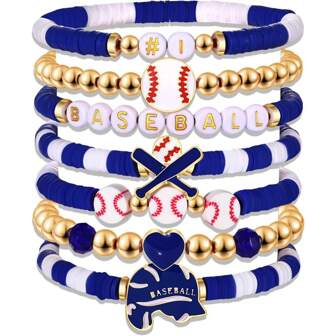7pcs Baseball Bracelets For Women Stackable Orange Navy Game Day Heishi Bracelets Preppy Friendship Sports Bracelet Softball Baseball Jewelry Accessories Party Favors Gifts