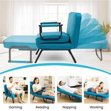 Convertible Single Folding Sofa Bed Sleep Chair W/ 6 Positions Adjustable Backrest - Blue - View 5