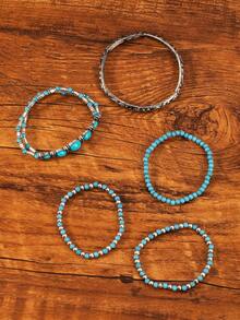5pcs Set Artificial Turquoise Bead Boho Style Bracelet Set - Style one - View 3