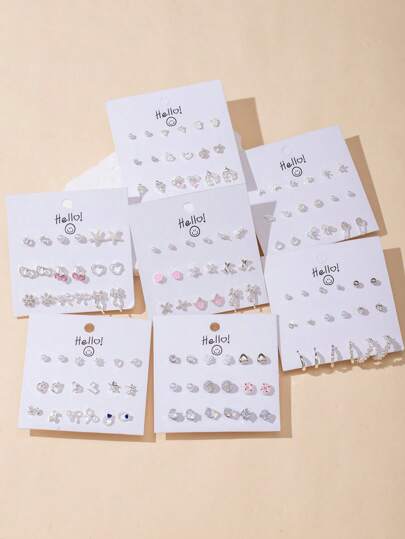 18 قطعة/مجموعة أقراط إكسسوارات مطعمة بالؤلؤ الاصطناعي والراتنج بأشكال نجمة البحر والقلب والفراشة والثلج والغزال والزهور الوردية، مناسبة للنساء للاستخدام اليومي والشاطئ والزفاف والحفلات وأعياد الميلاد والهدايا