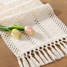 1 件波西米亚风格桌旗 Macrame 桌旗，适用于家居装饰，奶油色和棕色 Macrame 桌旗带流苏，适用于波西米亚风格餐厅卧室装饰、乡村新娘送礼会、农舍乡村风格桌旗、餐垫、感恩节圣诞节家居装饰（多种尺寸可选） - 白色 - 查看 3