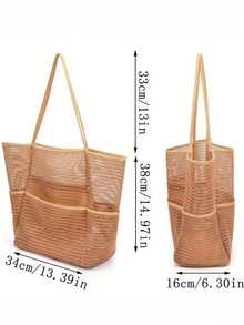 Túi xách đi biển lưới nhiều ngăn chống thấm nước được nâng cấp, túi đeo vai dung tích lớn, túi đi biển chống thấm nước mới năm 2025 dành cho nữ, thích hợp cho kỳ nghỉ biển, bơi lội, du lịch gia đình và các dịp khác. - Màu Khaki - Xem 6
