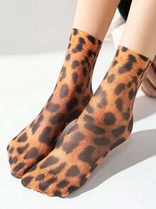 Leopard Print Thin Socks, Lightweight Soft Socks, Women'S Socks, Summer Socks, Luxury Socks, Women'S Knee Socks And Stockings, Breathable And Comfortable, Mature Leopard Print Socks For Women, Daily Essentials, Back To School