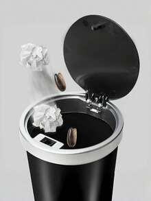 1个带盖防漏车载垃圾桶 - 按压式开启，银灰色/黑色，必备车载垃圾收纳用品，紧凑型车载储物盒，清洁整理车内空间的必备收纳工具 - 完美的车载配件！女士旅行和宿舍收纳必备 - 彩色 - 查看 6