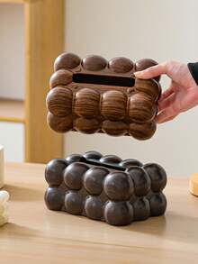 1pc Cotton Candy Design Paper Towel Holder Box, Wooden Texture Tissue Box, Multi-Function Storage Box Suitable For Living Room, With Remote Controller Storage Box, Desktop Tissue Box - Multicolor - View 7