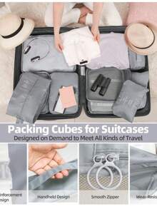 6/8/10 Stück Reise-Organizer Taschen, Polyester Packtaschen, Kleidung, Unterwäsche, Schuhe Sortier-Aufbewahrung, geeignet für alle Arten von Artikeln, unverzichtbar für Reisen - Grau - Übersicht 7