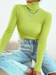 Women Sweaters - 青檸色 - 查看 1