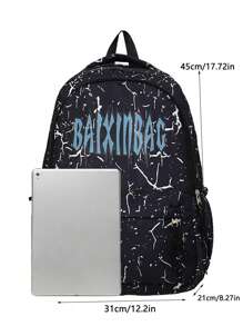 Casual Large Capacity Letter Print Contrast Color Multi-Pocket Functional Backpack, Unisex College Style Student Bookbag, Suitable For School, Classes, Shopping, Travel, Back To School Season
