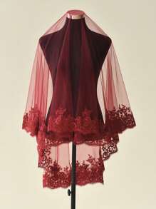 Velo de novia con encaje vintage burdeos, accesorio de tocado para bodas, compromisos y otras ocasiones. Ropa de otoño para mujeres