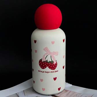 1個 350ml いちご ハート柄とリボン チューリップ柄 ステンレス鋼 二重構造 断熱カップ、フラットボトム、コーヒーカップ、水筒、アウトドア用水筒、ティーカップ、真空ボトル、ギフトにも最適、アウトドアで使いやすい魅力的なポータブル水筒、家族や友人へのギフト、クリスマスギフトにも
