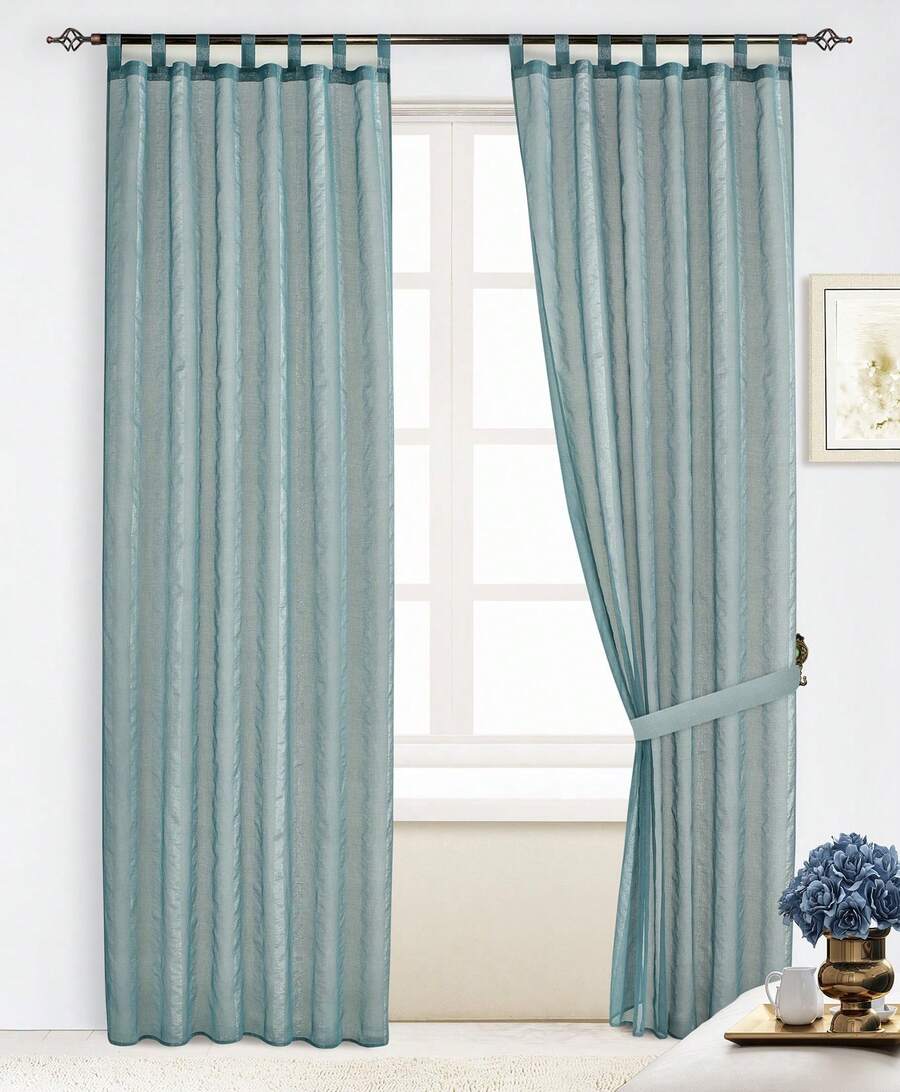 Transparent Curtain With Fine Stripes (1 Piece), Size 140*260 Cm, Lightweight And Breathable, Decorated With Silver Threads, Soft Light Incidence, Suitable For Living Room, Bedroom, Balcony And Other Living Areas - 綠色 - 查看 1