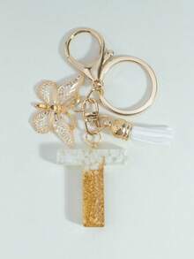 可爱字母钥匙扣，白色钥匙扣，金色箔印大写字母树脂钥匙圈吊坠，蝴蝶流苏挂饰，时尚钥匙扣，女士礼物，钱包包包装饰，父亲节、母亲节、生日、感恩节、圣诞节礼物，创意礼物，带证件套挂绳，汽车配件，包包挂饰 - 白色 - 查看 26