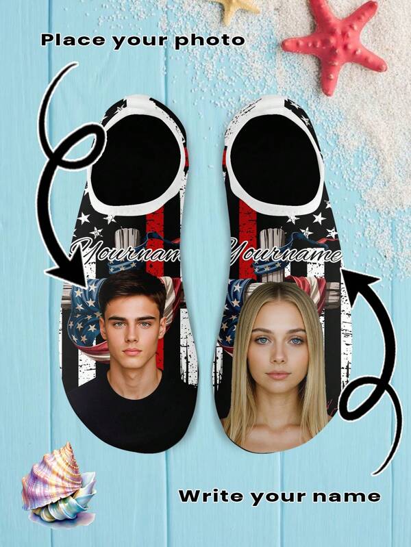 Unabhängigkeitstag Damen Individuell Angepasste Wasserschuhe, Personalisierte und Benannte Schnell Trocknende Aqua Socken Schwimmen Strand Barfuß Yoga Übungs Tragen Sport Zubehör, Pool Camping Muss Haben Erwachsene Jugendliche Größe