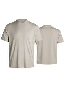 Men's 1Pc  Classic Cotton T-Shirt, 220g Weight, 100% Cotton, Comfortable To Wear, Very Suitable For Running, Leisure Or Outdoor Entertainment, Versatile Cotton Solid Color Short-Sleeved | Skin-Friendly And Comfortable Holiday Gift, A Certain Thickness Is Suitable For Summer - 卡其色 - 查看 2