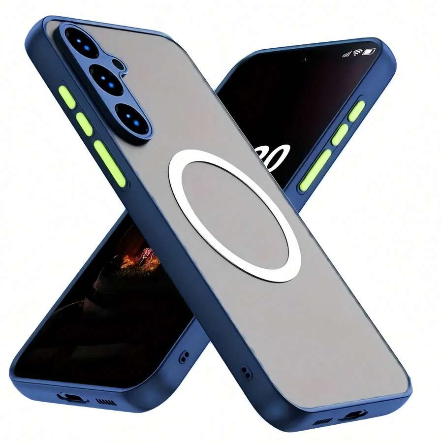 1pc Ultra Matte Magnetic Protective Armour Shockproof Hard Phone Case Compatible With IPhone 12 Pro Max/ Compatible With IPhone 13 Pro Max/ Compatible With Galaxy A26/ Compatible With Honor X7b/ Compatible With OnePlus 11 - Blue - View 1