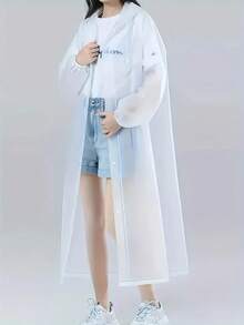 1 pièce Imperméable de randonnée épais en EVA, Poncho de pluie transparent polyvalent unisexe pour le camping, la randonnée, les voyages, les choix de printemps et d'été, les cadeaux de demoiselle d'honneur, la décoration de chambre, la plage, les vacances, pour hommes, pour femmes, des trucs mignons - Blanc - Voir 4