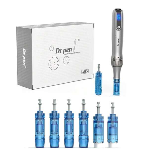 ASUNDOM Stylo de micro-aiguillage électrique Dr.-Pen M8S, outil de soin auto-aiguille avec 2 cartouches de 18 aiguilles, 2 cartouches de 36 aiguilles et 2 cartouches rondes nano, stylo tampon dermatologique rechargeable par USB. Kit d'outils de soin de la peau pour le visage et le corps, convient aux femmes et aux hommes