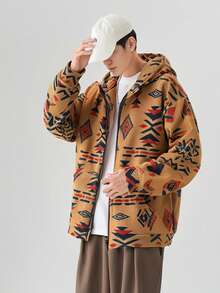 Men's Fleece Hooded Jacket, Warm Thick Loose Fit Jacket For Winter , Fall