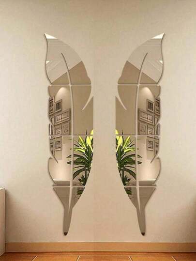 1PC Feather Mirror, Wall Paste Mirror, Home Letter Decoration, Wall Decoration Mirror, Family Bedroom Hall Decoration Mirror,3D Three-Dimensional Strong Fixed Wall Paste, Wall Decoration