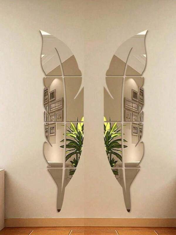 1PC Feather Mirror, Wall Paste Mirror, Home Letter Decoration, Wall Decoration Mirror, Family Bedroom Hall Decoration Mirror,3D Three-Dimensional Strong Fixed Wall Paste, Wall Decoration
