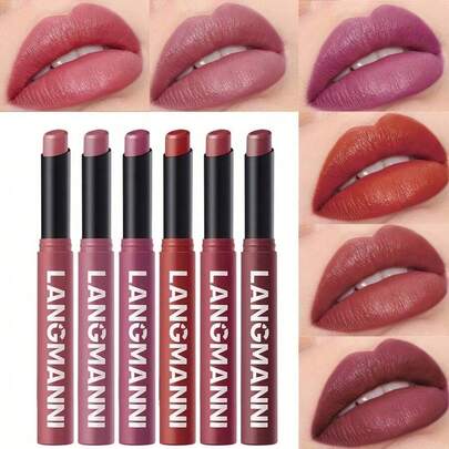 Set de 6 barras de labios impermeables - Suave aterciopelado, hidratante, iluminador, cómodo de larga duración, adecuado para todos los tonos de piel, set de maquillaje versátil para todas las ocasiones