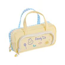 1 Stück großvolumige Stiftemappe im Ins-Stil mit besticktem Design, farbblockdesign, Aufbewahrungstasche, Kosmetiktasche, tragbare Schul- und Büroausstattung, Schulmaterial, Rückkehr zur Schule - Verschiedenfarbig - Übersicht 5