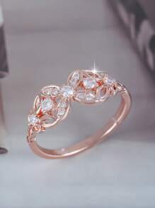 1pc Elegant & Romantic Interlocked Zirconia Crystal Decorated Ladies' Ring, Suitable For Valentine's Day, Anniversary, Proposal, Wedding Ceremony Accessories